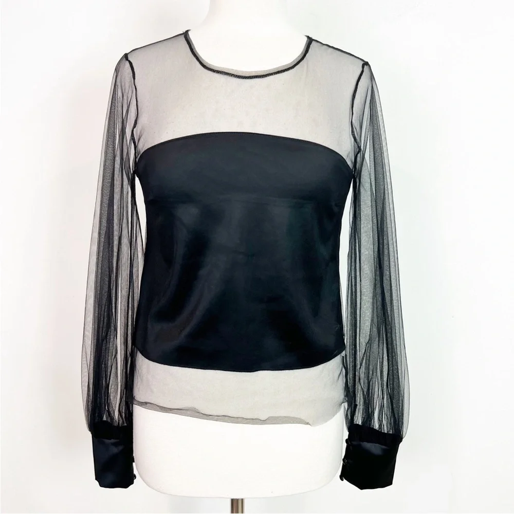 ZARA BLACK BODICE SHEER MESH SLEEVE NECKLINE LONG SLEEVES SEXY PARTY SMALL - Picture 2 of 9